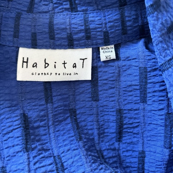 Habitat Clothes To Live In Blue Black Button Up Blouse Top Long Sleeve XS - Picture 6 of 10